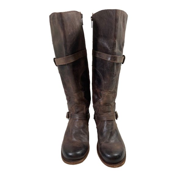 Heritage 7.5M Brown Distressed Leather Buckle Knee High Riding Boots - Picture 3 of 9